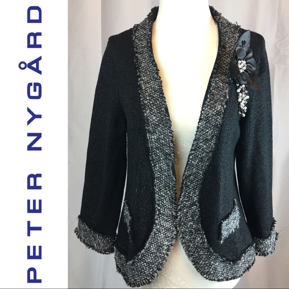 Peter Nygard Mixed Media Tweed Sweater Cardigan